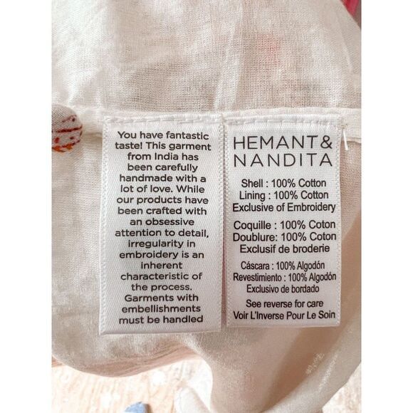 NWT Hemant and Nandita Sidra Maxi Dress, Pink Cotton Long Sleeve Size Small - Picture 11 of 13